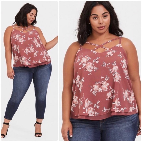 Torrid Chiffon Double Layer Swing Cami Tank Top Floral Strappy Plus Size 6 6X - Picture 1 of 13